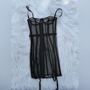 Meshki Yazmin black mesh and satin corset slip (D12)